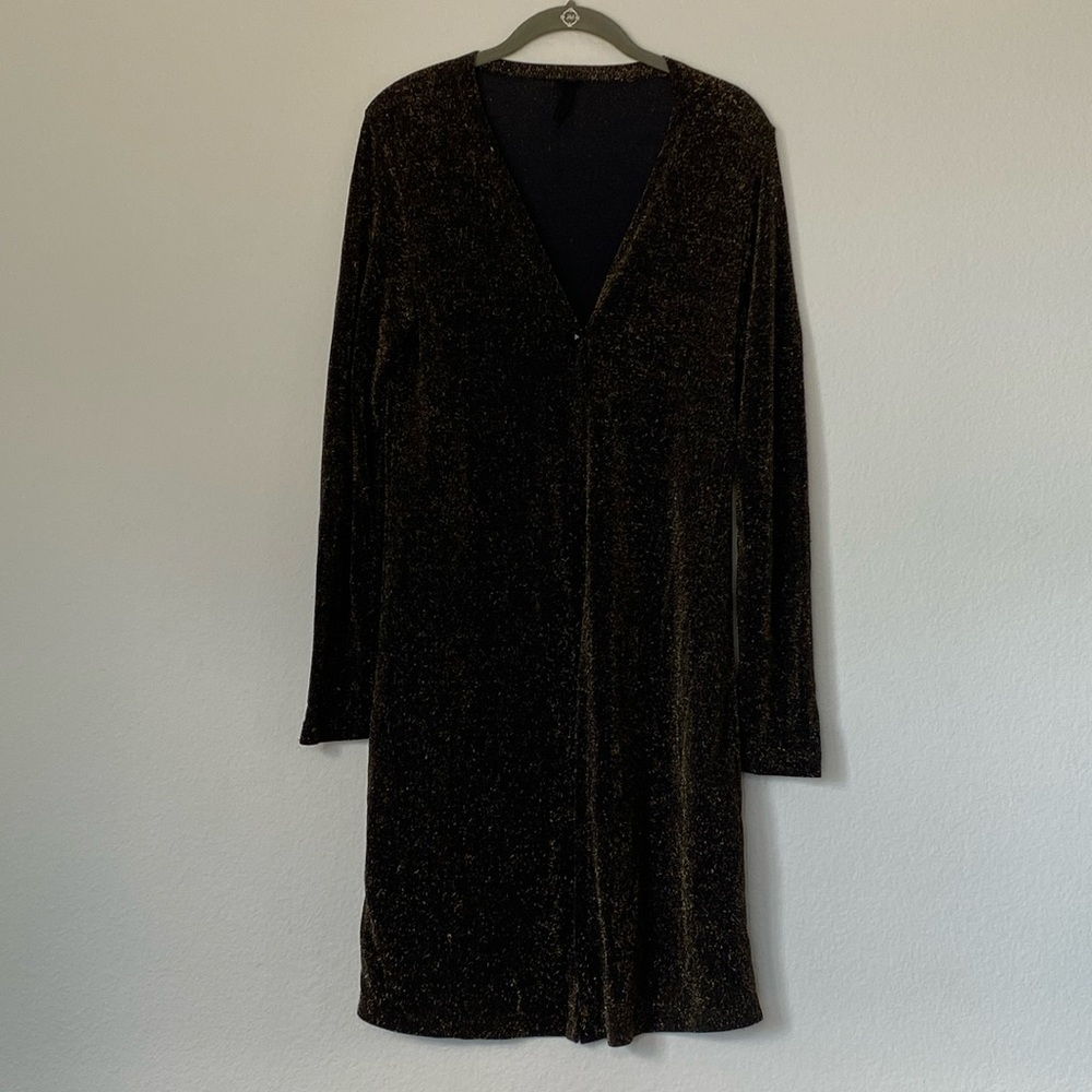 I VORY Black gold metallic thread long cardigan duster SIZE S